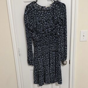 Mango Floral Long-Sleeve Dress - Black & Light Blue